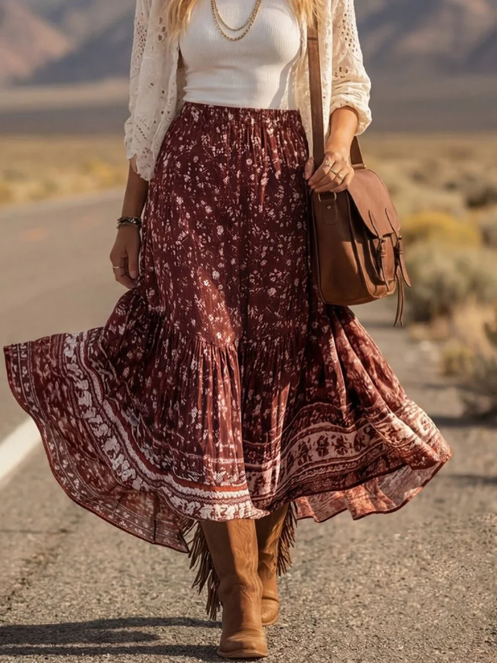Multicolor Boho Women's Western Style Ditsy Floral Casual Skirt